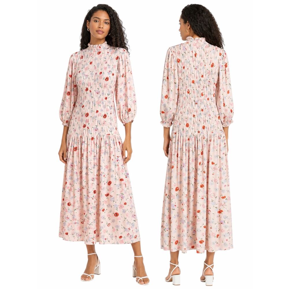 Samsoe Samsoe Sarami Floral Print Midi Dress Aop Pink Garden Size M